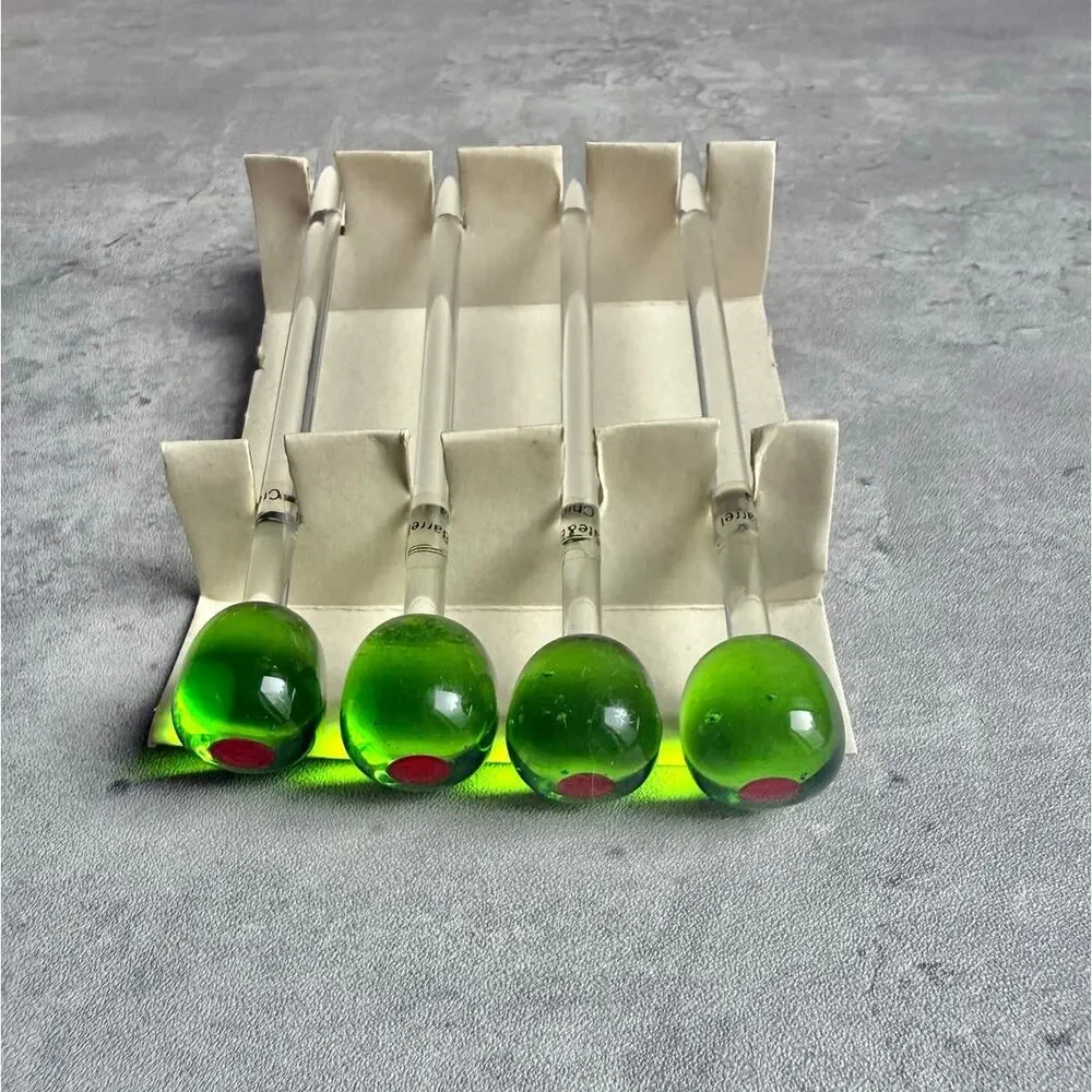 Crate & Barrel Hand Blown Glass Olive Cocktail Picks Swizzle Sticks 90s Vintage